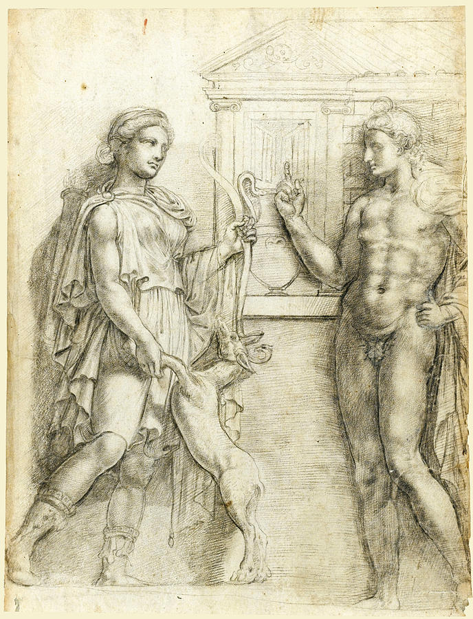 Apollo and Diana After the Antique Drawing by Flemish School
