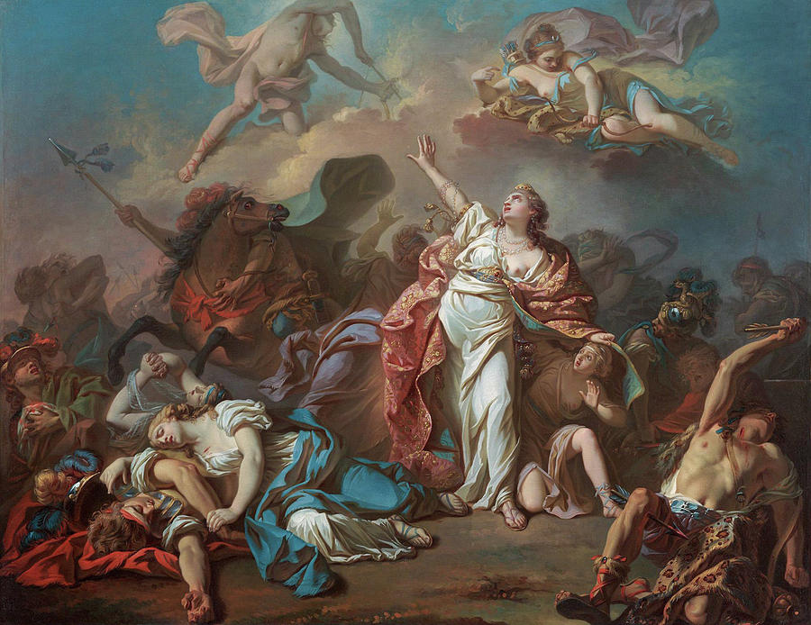 Greek Painting - Apollo and Diana attacking the Children of Niobe by Jacques-Louis David
