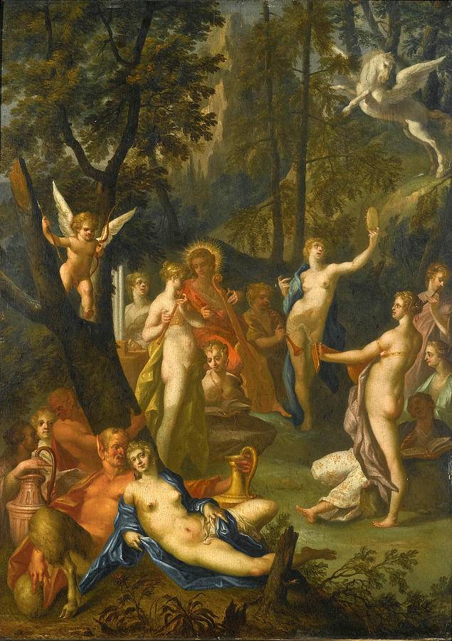 Apollo and the Muses on Mount Parnassus Painting by Manner of Bartholomeus Spranger