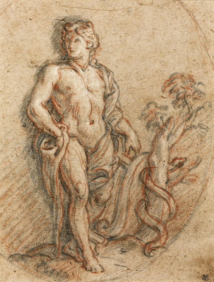 Apollo and the Python Drawing by Charles De La Fosse