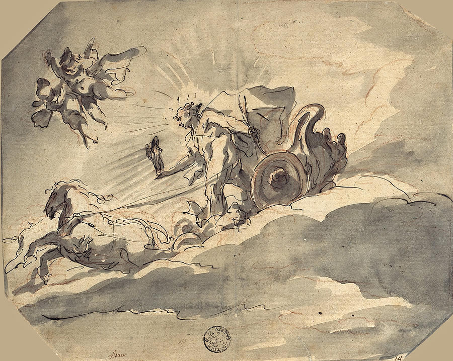 Apollo in his Chariot Drawing by Cosmas Damian Asam