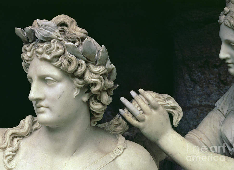 Greek Sculpture - Apollo Tended by the Nymphs, detail showing the head of Apollo by Francois Girardon