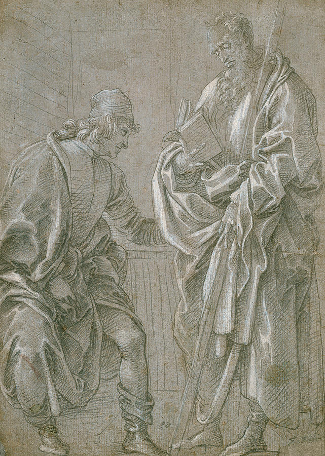 Apostle and Youth Drawing by Filippino Lippi