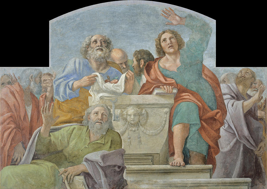 Apostles around the Empty Sepulchre Painting by Annibale Carracci