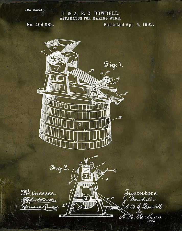 Apparatus for Making Wine Patent 1893 Grunge Photograph by Bill Cannon