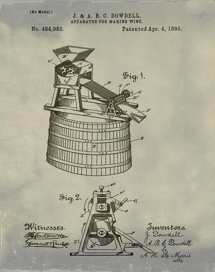 Apparatus for Making Wine Patent 1893 Vintage Photograph by Bill Cannon