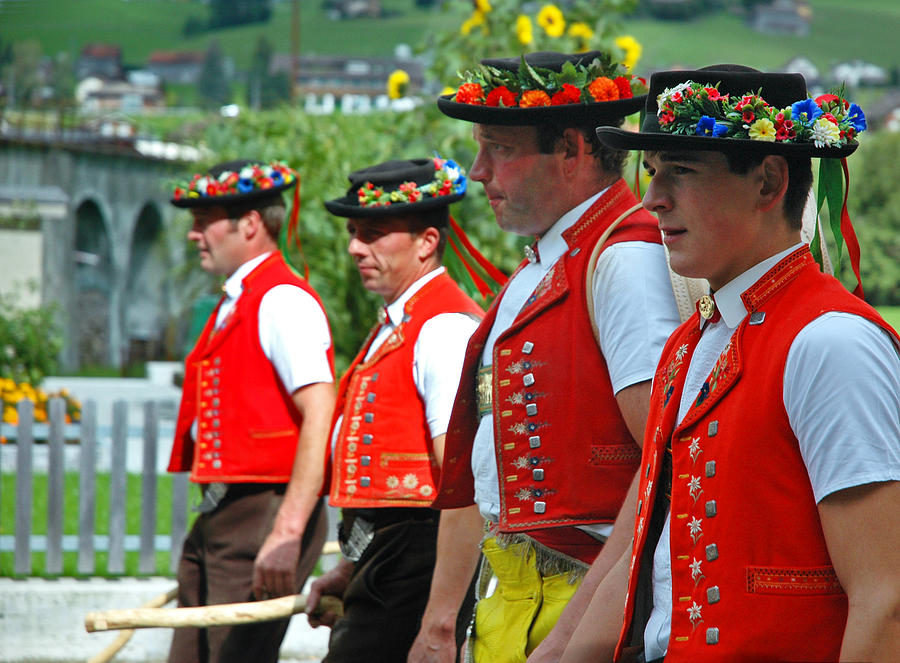 Appenzell Costumed Farmers in Cow Parade Photograph by Ginger Wakem
