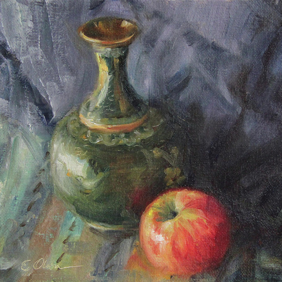 Apple and Chinese Vase Painting by Emily Olson