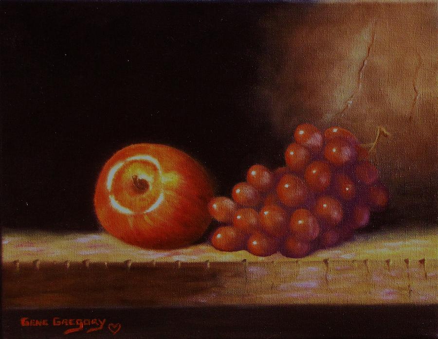 Apple and grapes Painting by Gene Gregory
