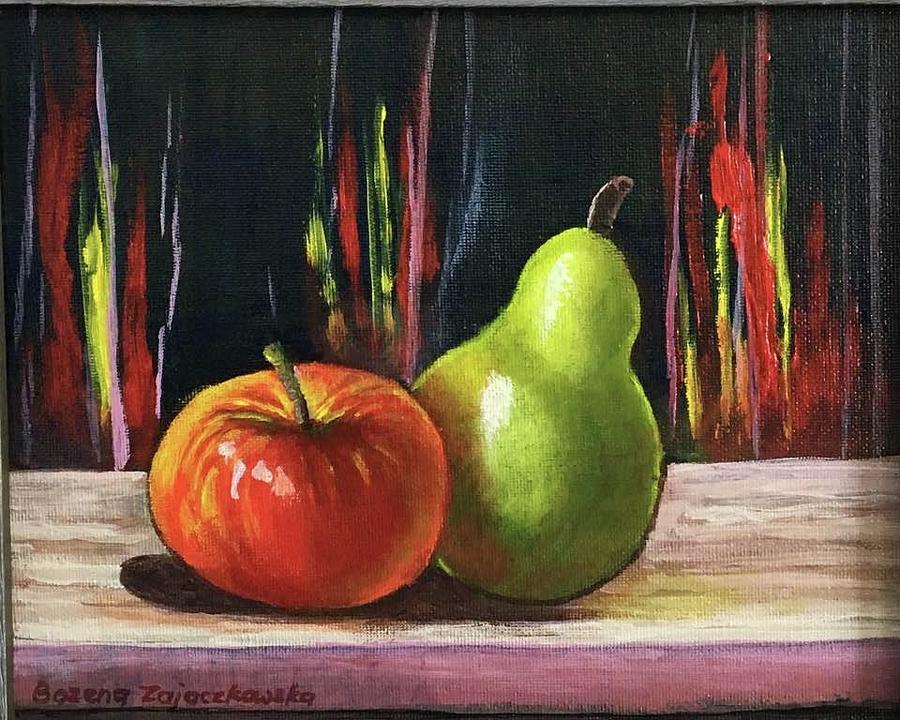 Apple and Pear Painting by Bozena Zajaczkowska