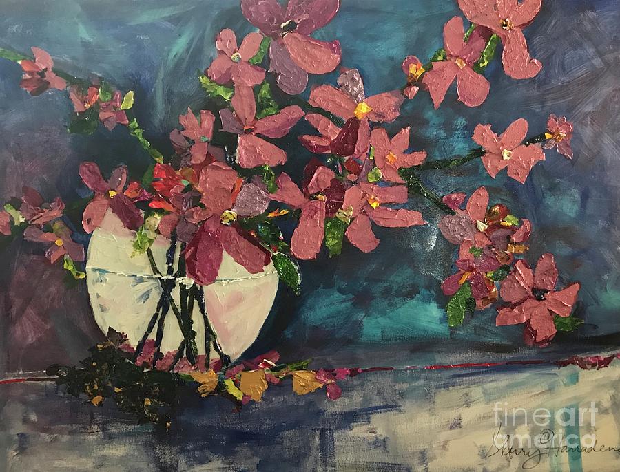 Apple Blossom In Vase Painting by Sherry Harradence