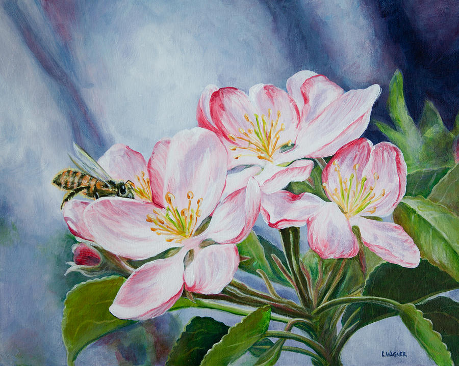 Apple Blossoms with Honeybee Painting by Karl Wagner