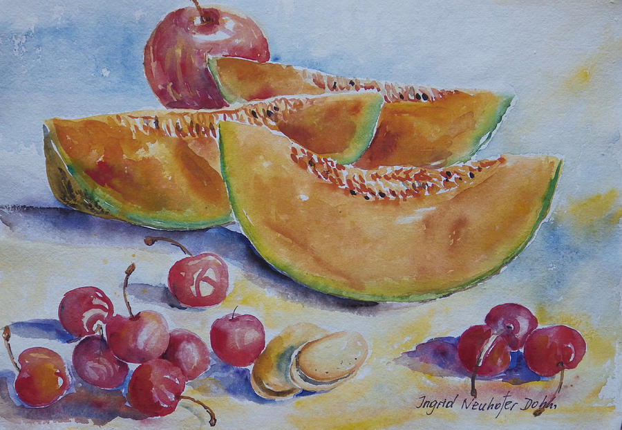 Apple Melon Cherries Painting by Ingrid Dohm