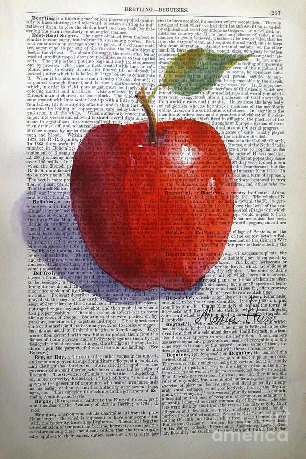 Kattywompus Apple on Antique Paper Painting by Maria Hunt