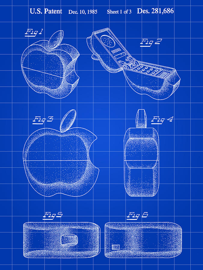 Apple Phone Patent 1985 - Blue Digital Art by Stephen Younts