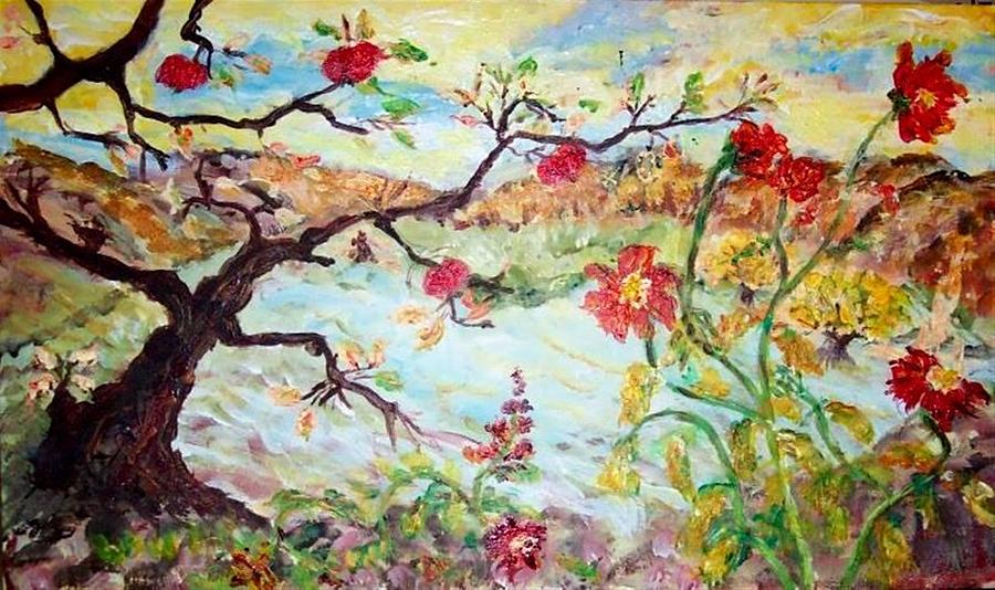 Acrylic Painting - Apple Tree in the Meadow by Mary Sedici