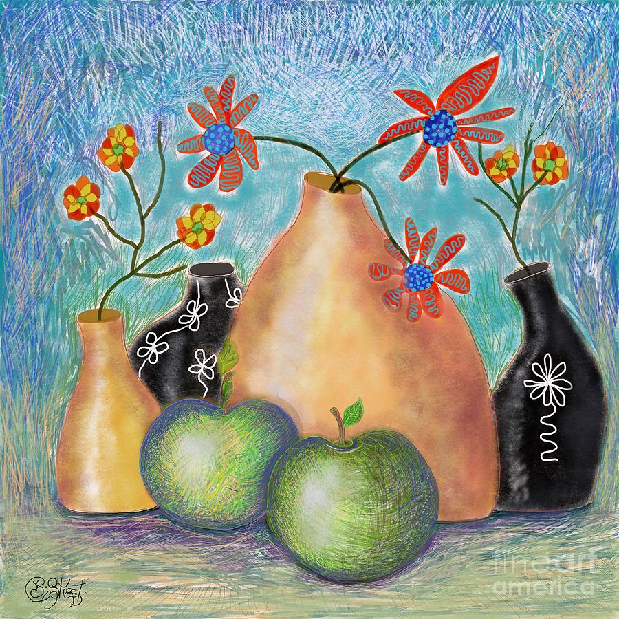 Apples And Black Vases Digital Art