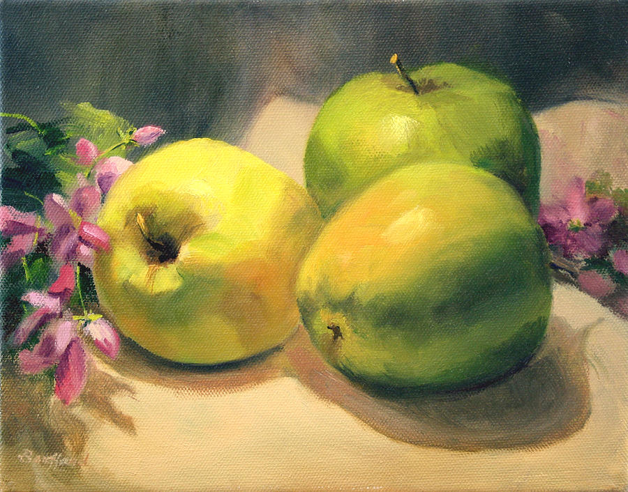 Apples and  Blossoms Painting by Vikki Bouffard