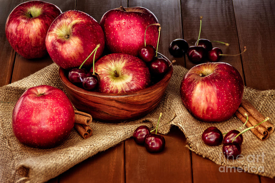 Apple Photograph - Apples and cherries by Lana Malamatidi