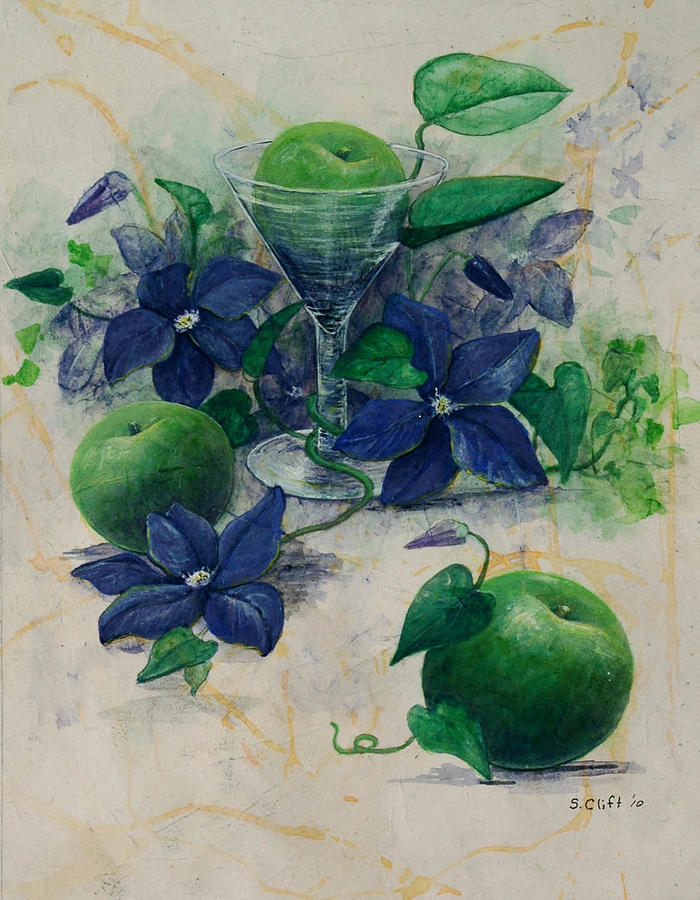 Flower Painting - Apples and Clematis by Sandy Clift