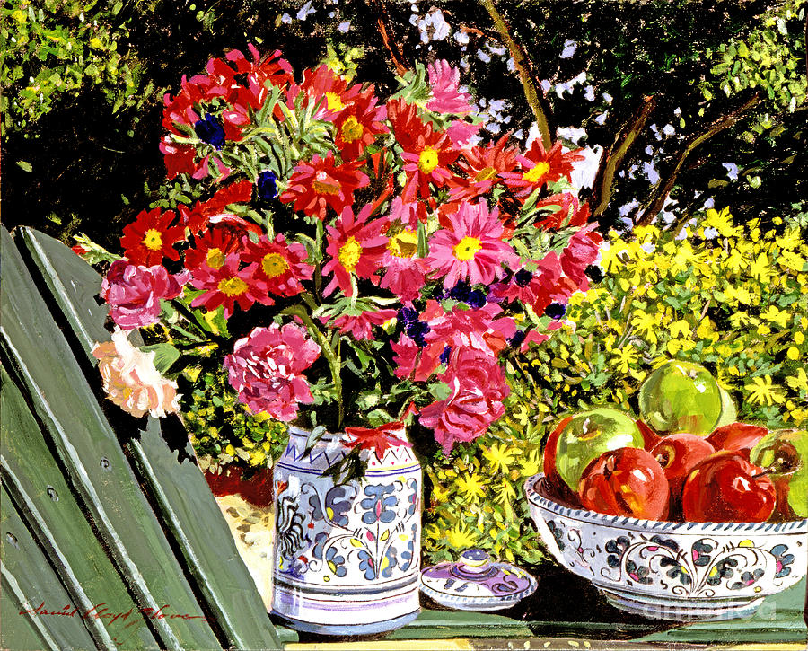 Still Life Painting - Apples and Flowers by David Lloyd Glover