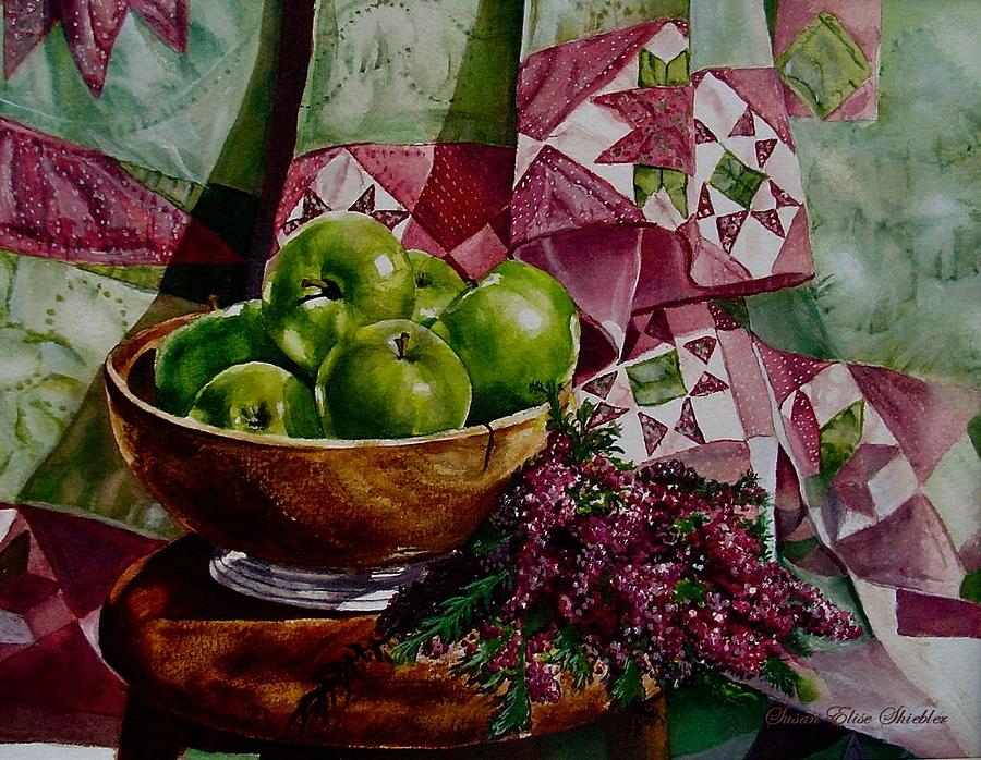 Apple Painting - Apples and Heather by Susan Elise Shiebler