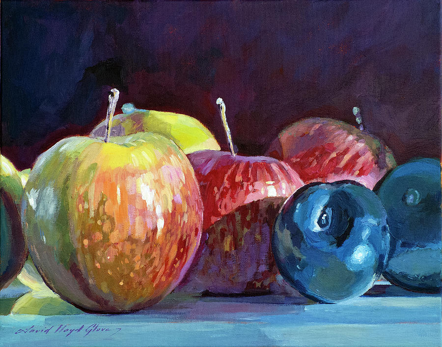 APPLES and PLUMS  Painting by David Lloyd Glover