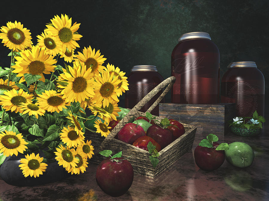 Apples and Sunflowers 1 Digital Art by Mary Almond