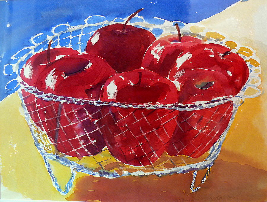 Apple Painting - Apples In Wirebasket by Doranne Alden