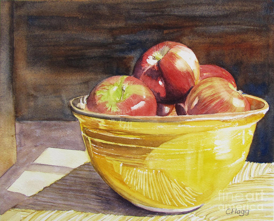 Apples in Yellow Bowl Painting by Carol Flagg