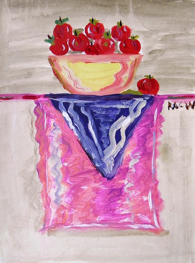 Apples on Table with Colorful Scarf Painting by Mary Carol Williams