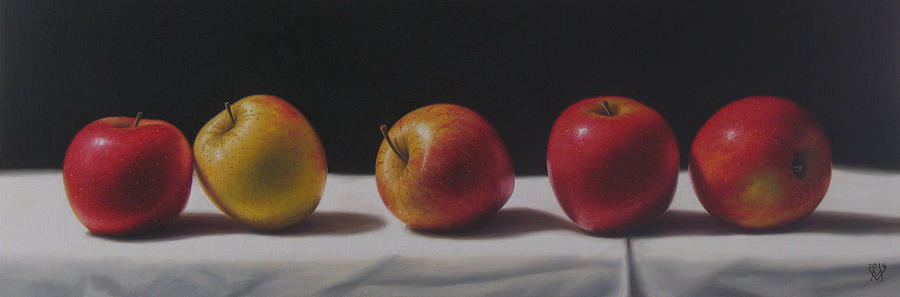 Apple Painting - Apples On White Drape by Miljan Vasiljevic