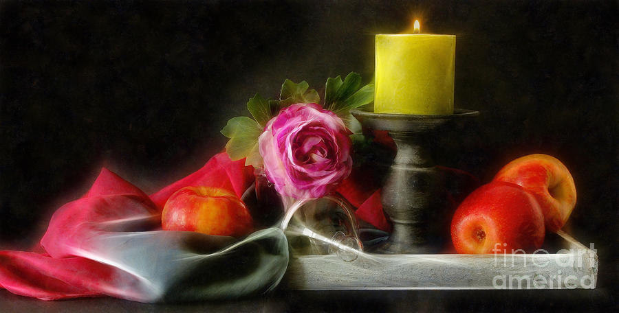 Apples Rose and Candle Photograph by Ian Mitchell