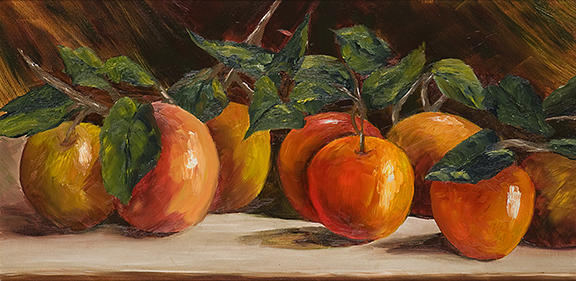 Still Life Painting - Apples With Leaves by Betty Treadwell