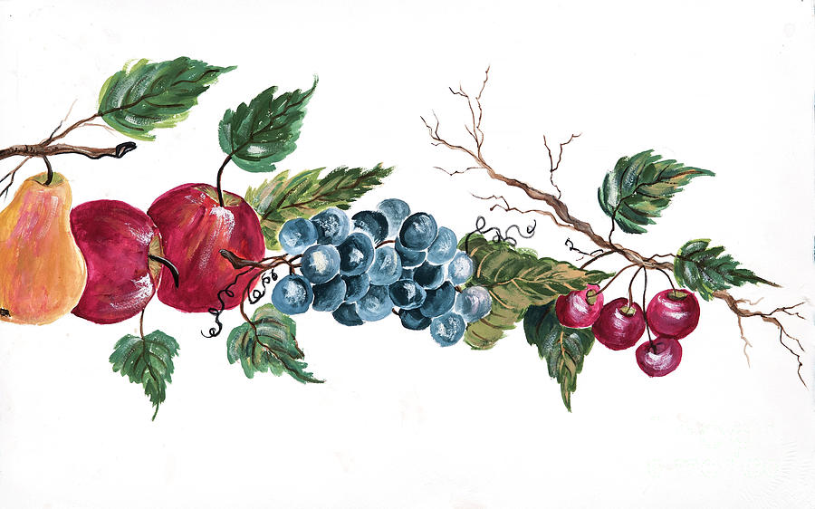 Apples_Pears_Grapes and Cherries Painting by Pati Pelz