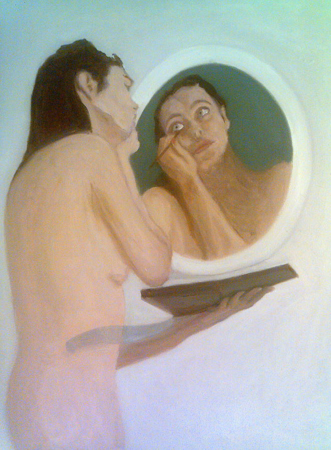  Applying Eye-Liner, Looking In The Mirror Painting by Peter Gartner