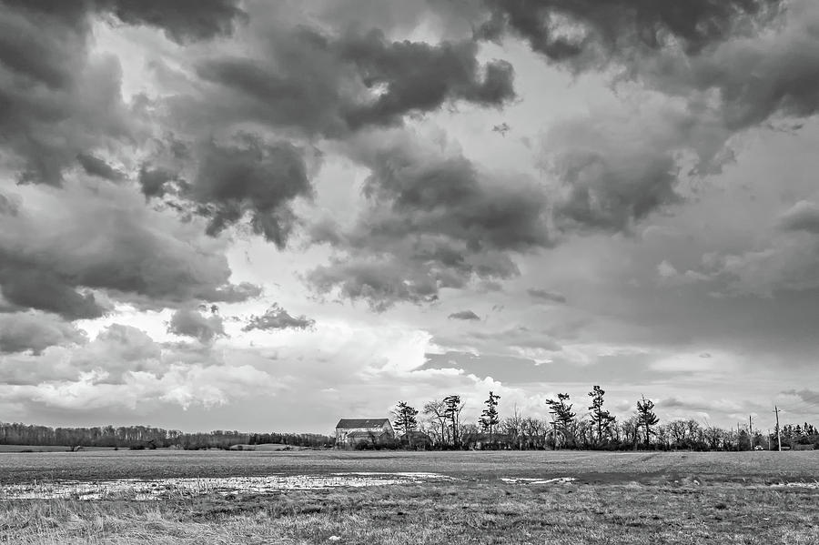 Nature Photograph - Approaching Spring Thunderstorm 2 bw by Steve Harrington