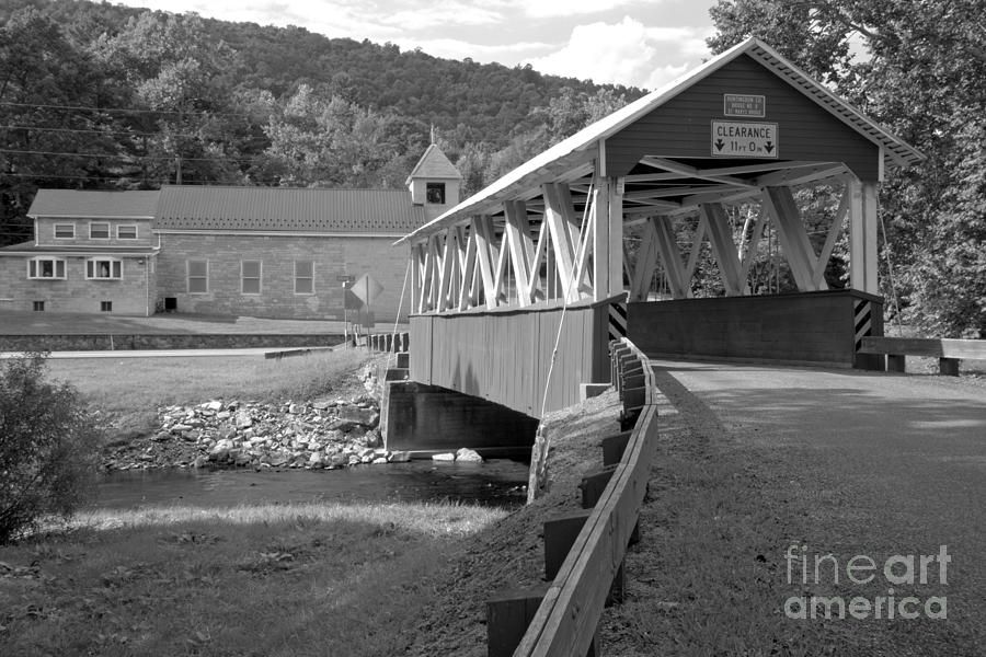 Approaching The St. mary Covered Bridge Black And White Photograph by Adam Jewell