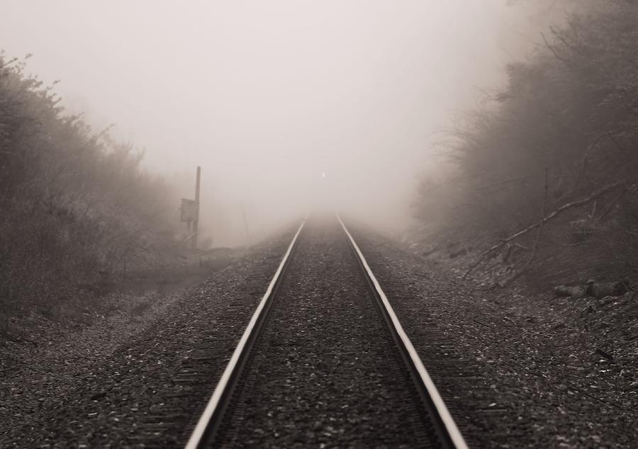 Approaching Train In Fog Photograph by Dan Sproul