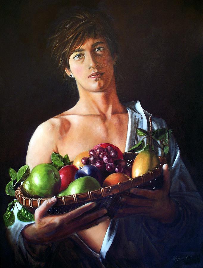 Caravaggio Painting - Apres Caravaggio - Garcon avec le Panier du Fruit by RB McGrath