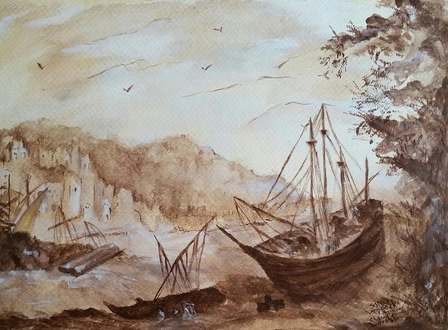 Claude Lorrain Painting - Apres Claude Lorrain Harbor Scene by Sallie Wysocki