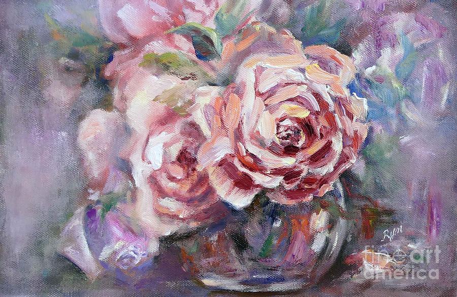 Apricot Rose and Blue Moon Rose Painting by Ryn Shell