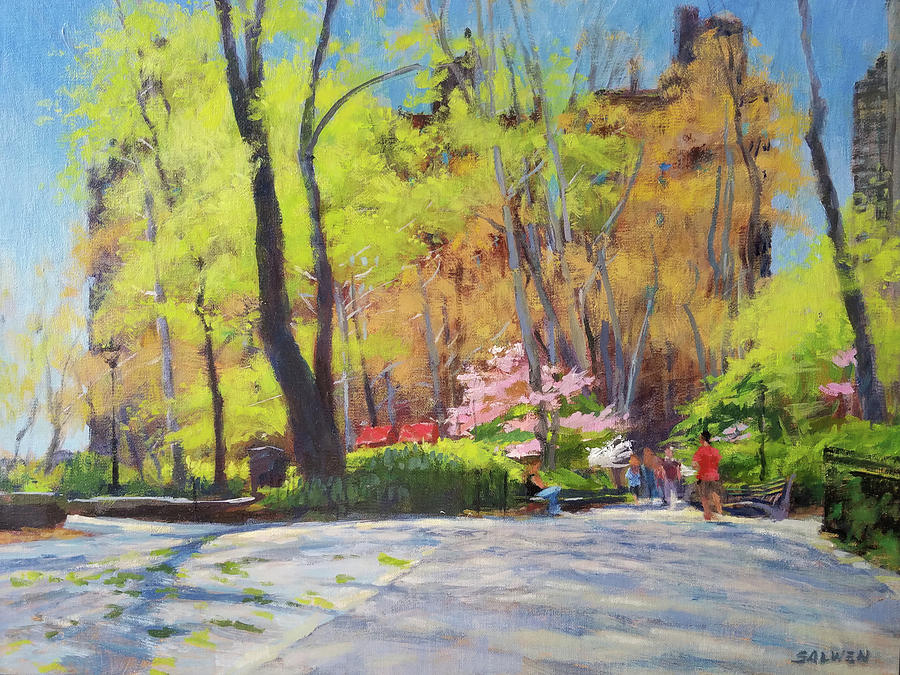April Morning in Carl Schurz Park Painting by Peter Salwen