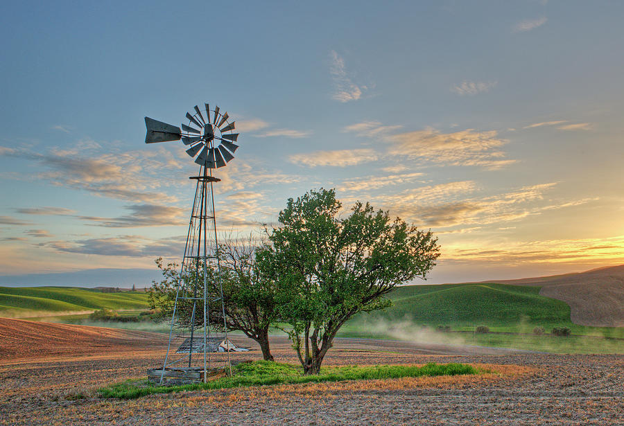 Spring Sunset and Windmill Photograph by Doug Davidson