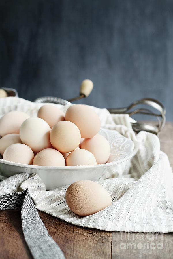 Egg Photograph - Apron and Eggs On Wooden Table by Stephanie Frey