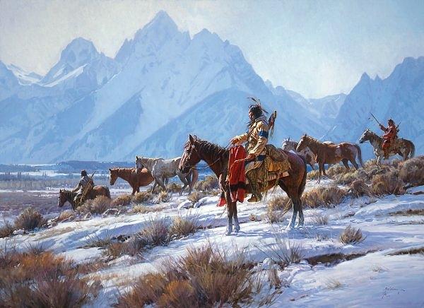 Mountain Painting - Apsaalooke Horse Hunters  by Martin Grelle