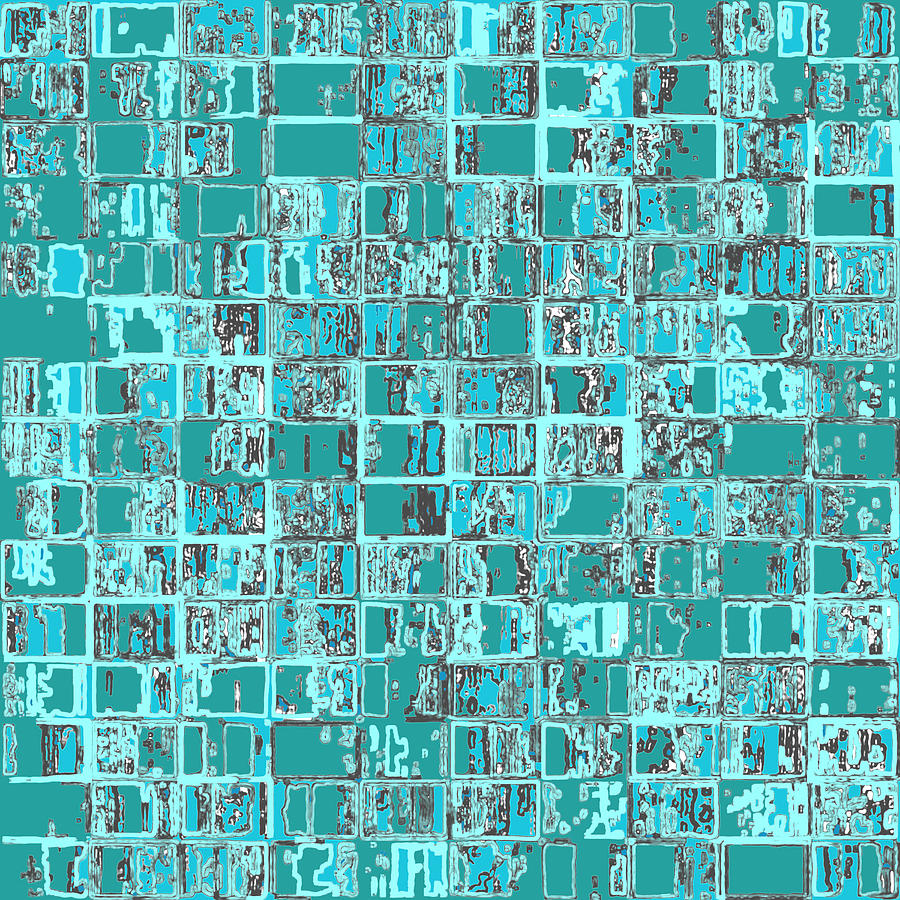Abstract Digital Art - Aqua Abstract Brick Wall by Joy McKenzie