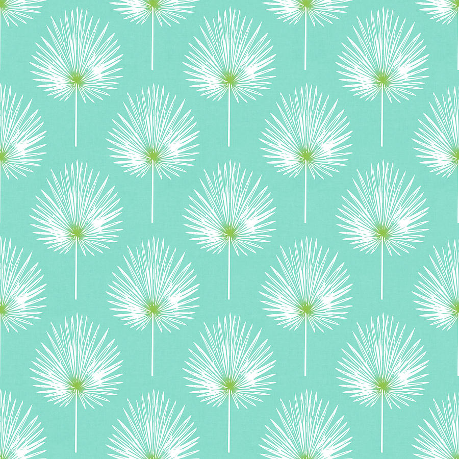 Summer Mixed Media - Aqua and White Palm Leaves- Art by Linda Woods by Linda Woods