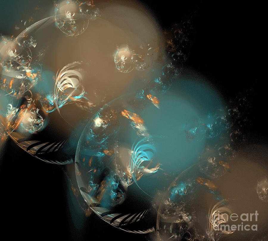 Abstract Digital Art - Aqua Bubbles by Kim Sy Ok