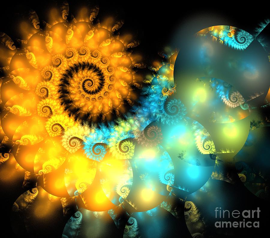 Abstract Digital Art - Aqua Dragon Spiral by Kim Sy Ok